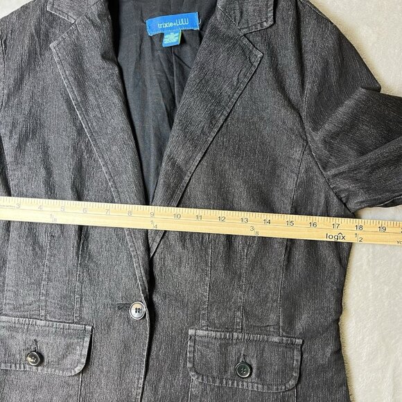 Trixi + Lulu Women's Denim Blazer Size Medium Jacket Dark Academia Preppy Career - Picture 7 of 7